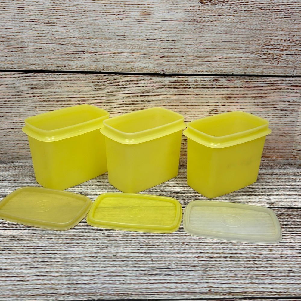 Tupperware Modular Mates Yellow Rectangular Containers Set of 3 Vintage 1244-16